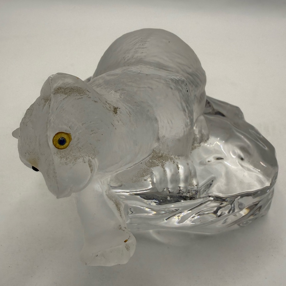 Igor Carl Fabergé Crystal Polar Bear Fishing on an Iceberg Figurine, Signed 1988